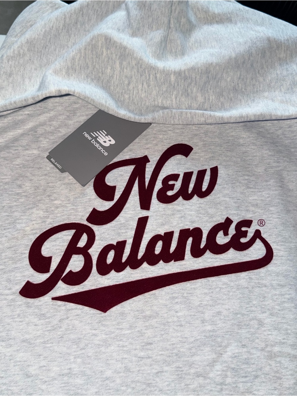 New Balance Athletics Legacy Hoodie Athletic Heather Grey Burgundy script XL NWT - Picture 3 of 5